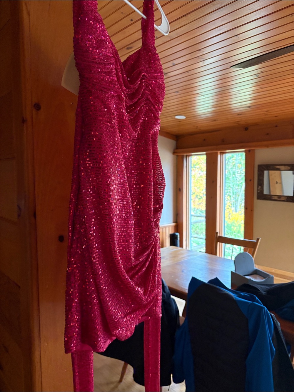 Red Sequin Party Dress - Sleeveless Ruched Mini